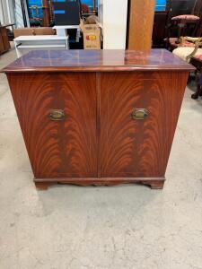 Vintage Wooden Credenza with Adjustable Shelves and Brass Handles