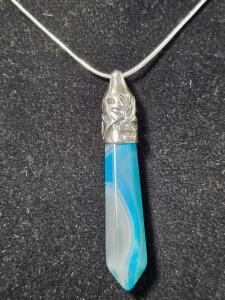 Green Banded Agate Gemstone Hexagonal Cut 24" Necklace