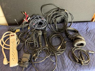 Audio Studio Bundle: Peavey & Nady Microphones, Headphones, Philips Power Strip, Cables, Tascam Mic
