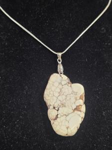 85.10 ct. White Buffalo Turquoise Freeform Slab Pendant 24" Necklace