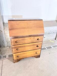 Vintage Wood Secretary Drop-front Desk with 3 Drawers, Mid-century Design, Approx 40" Tall