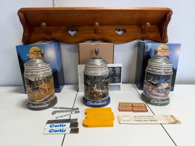 Budweiser Wolf Pack Series Beer Steins Set: Run for the Moment, Generations, Anticipation, Boxes, Vintage Blades