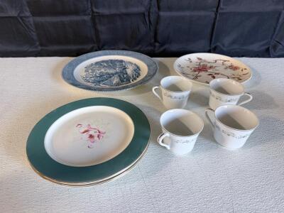 Assorted Vintage China Plates and Tea Cups Set &ndash; 9 Pieces, Floral & Decorative Patterns, Porcelain