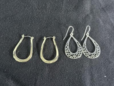 Gold-Tone Teardrop Hoop Earrings & Silver Filigree Dangle Earrings, 1.5"x1.0", Pair Set