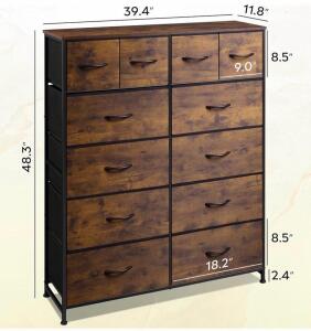 WLIVE ASNG092 Fabric 12-Drawer Storage Cabinet, Rustic Brown, Steel Frame, 39.4" x 11.8" x 48.3" **In Original Package**