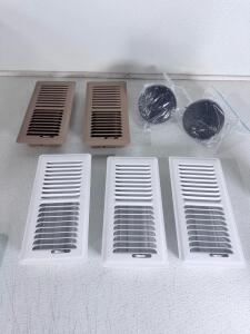 Floor/Wall Steel Air Vent Registers White & Tan, 10"x4" Duct Size + 2 Black Shower Heads