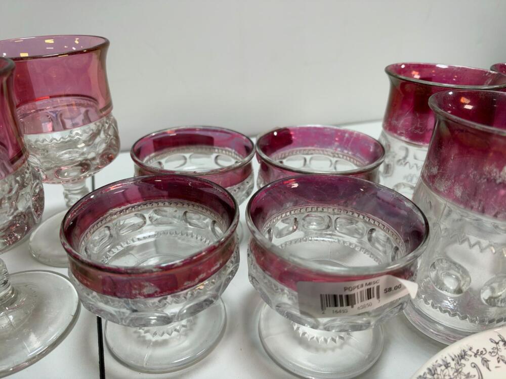 Vintage Indiana Glass Kings Crown Ruby-Stained Glassware Set with ...