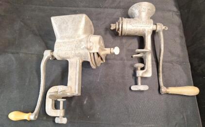 (1) Vintage Universal No. 3 Metal Meat & Food Grinder & (1) Vintage Quaker City Hand Corn & Grain Mill F No. 4