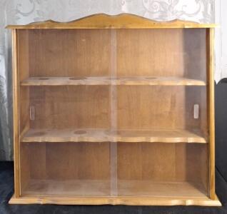 (1) Vintage Wooden Wall Display Cabinet W/ Sliding Glass Doors & (3) Shelves