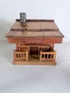 Miniature Wooden Log Cabin Decoration with Porches and Heart Cutout