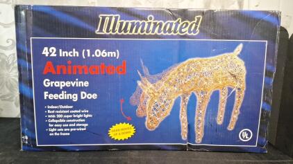 (1) 42" Lighted & Animated Grapevine Feeding Doe