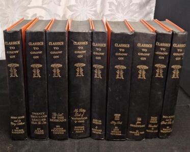 Lot Of (9) Vintage 1940's & 50's "Classics To Grow On" Hardcover Books Includes Robin Hood, 20,000 Leagues Under The Sea & The Last Of The Mohicans