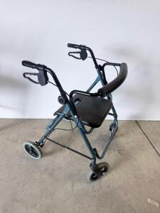 Blue 4-Wheel Rollator Walker with Padded Seat and Hand Brakes