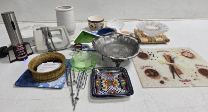 Vintage & Modern Kitchenware Lot - Hand Mixer, Wine Opener, Serving Dishes, Cork Trivet, 16 Pcs