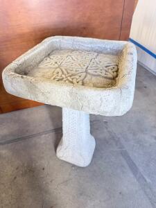 Concrete Celtic Knot Birdbath, Square Basin, 22" Tall, 50 lbs