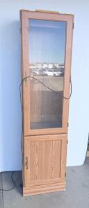 Light Oak Curio Display Cabinet with Glass Door, Electrical Lighting, Lower Storage Compartment