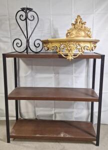 (1) 3-Tier Metal Utility Shelf Unit, 10"W x 31"L x 29"T, (1) 14 Decorative Iron Candle Holder & (1) Decorative Wall Shelf 19"L x 8"W