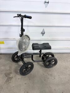 All-Terrain Knee Walker with Adjustable Handlebar and Knee Pad, 4 Large Wheels, Hand Brake, Black