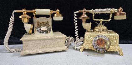 Vintage Ornate Gold-Tone Rotary Dial Telephone with Decorative Accents