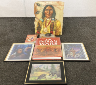 Stone Native American Portrait And Native American Items