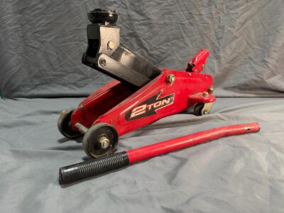 2 Ton Hydraulic Floor Jack, Steel Construction, Red/Black, 13" Max Height, Handle Included **Tested**
