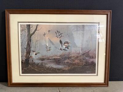Ted Blaylock "Dry Fancy Mallards" 1983 Limited Edition Signed Print 447/950 Framed 32"x24" Unverified