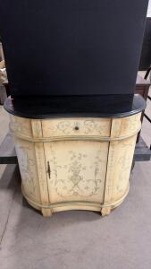 Hand-Painted French Country Accent Cabinet with Black Stone Top, 2 Doors, 1 Drawer