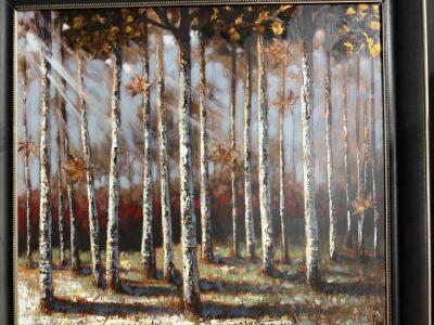 Large Framed Forest Landscape Wall Art - Impressionist Birch Trees, 40"x40", Gallery Frame