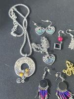 Mixed Costume Jewelry Lot - Necklaces, Earrings, Keychains, Abalone Shell & Beaded Styles - 6