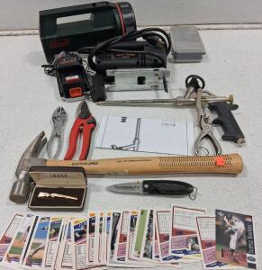 Coleman Flashlight, Black & Decker Jigsaw, Hand Tools, Baseball Cards, Accessories (Turns On)