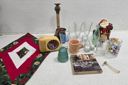 Vintage Disney & Coca-Cola Glasses, Westclox Clock, Insulator, Mixed Lot Decor & Drinkware