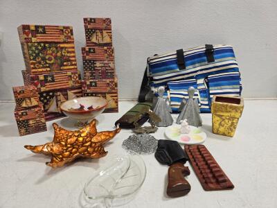 Gun accessories, Candle Angles, Tommy Bahamas Tote, decor bowls and nesting boxes