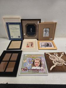 Assorted Lot of 10 Picture Frames and Macrame Wall Hanging &ndash; Various Sizes and Styles