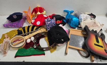 Assorted Lot of Costume Accessories, Toys, and Musical Items - 15+ Mixed Pieces