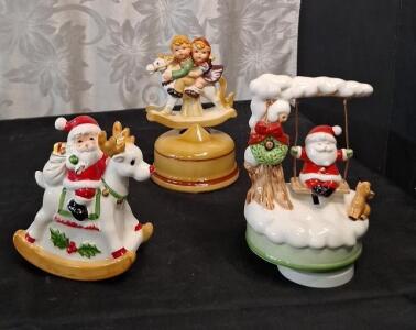 (3) Vintage 1980's Decorative Ceramic Animated Christmas Music Boxes