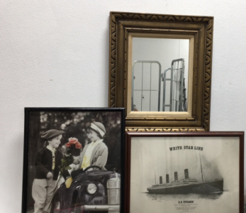 (2) Vintage Pictures and a Mirror