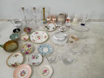 Vintage Porcelain & Glass Tableware Lot &ndash; 30+ Pieces, Floral, Figurines, Candle Holders, Mixed Makers