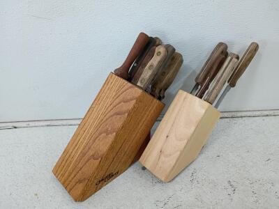 15-Piece Wood Handle Knife Set with 2 Wooden Blocks and Vintage Chef Knife 42S