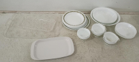 Corelle Spring Blossom Dinnerware Set with Two Clear Floral Plastic Serving Trays
