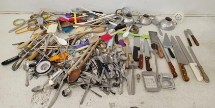 Large Mixed Lot of 70+ Assorted Kitchen Utensils and Cutlery &ndash; Knives, Spoons, Specialty Tools