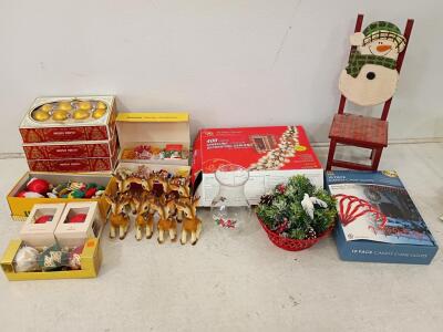 Vintage Shiny Brite & Hallmark Ornaments, GE Garland, Candy Cane Lights, Reindeer Figurines