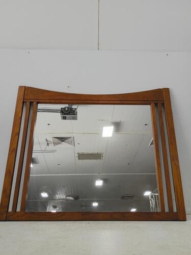 Rectangular Wooden Wall Mirror with Decorative Side Slats, 45" x 37"