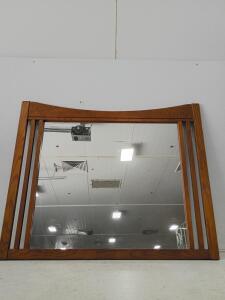 Rectangular Wooden Wall Mirror with Decorative Side Slats, 45" x 37"