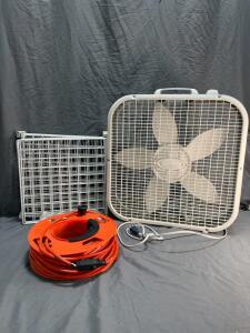 Extension Cord Reel, 14 AWG, 13A, Heavy-Duty Outdoor, 3-Prong, Orange, Fan and Boxed wire Shelves