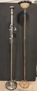Brushed Nickel Combo Floor Lamp w/ Reading Light & Decorative Bronze Torchiere Glass Shade Lamp **Tested**