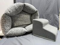 Pet Bed & Steps Set, Light Grey, Removable Covers, Non-Slip Base