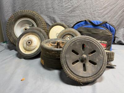 Lot of 8 Utility/Lawn Wheels with Corning LANscape Fiber Cabling Tool Bag & Tools