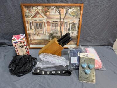 Framed Art Print &ldquo;Yellow Ribbon&rdquo;, Knife block with knives, Kids videos, New Face masks, Corn cob holders