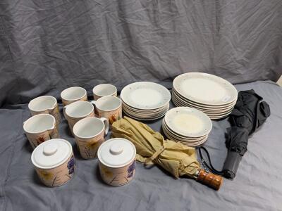 19-Piece Vintage Birch Floral Ceramic Dinnerware Set with Mugs, Creamers, Sugar Bowls, and Plates