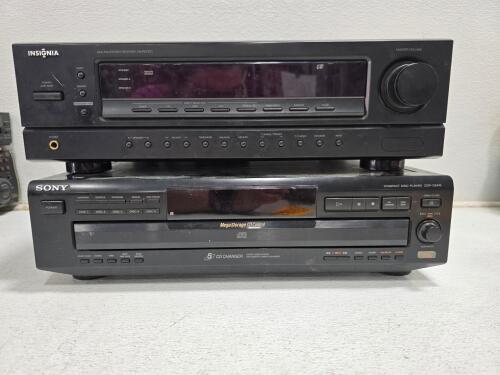 Both Power On Insignia NS-R2000 AM/FM Stereo Receiver, 100W per Channel, Phono Input, A/B Speaker Selection